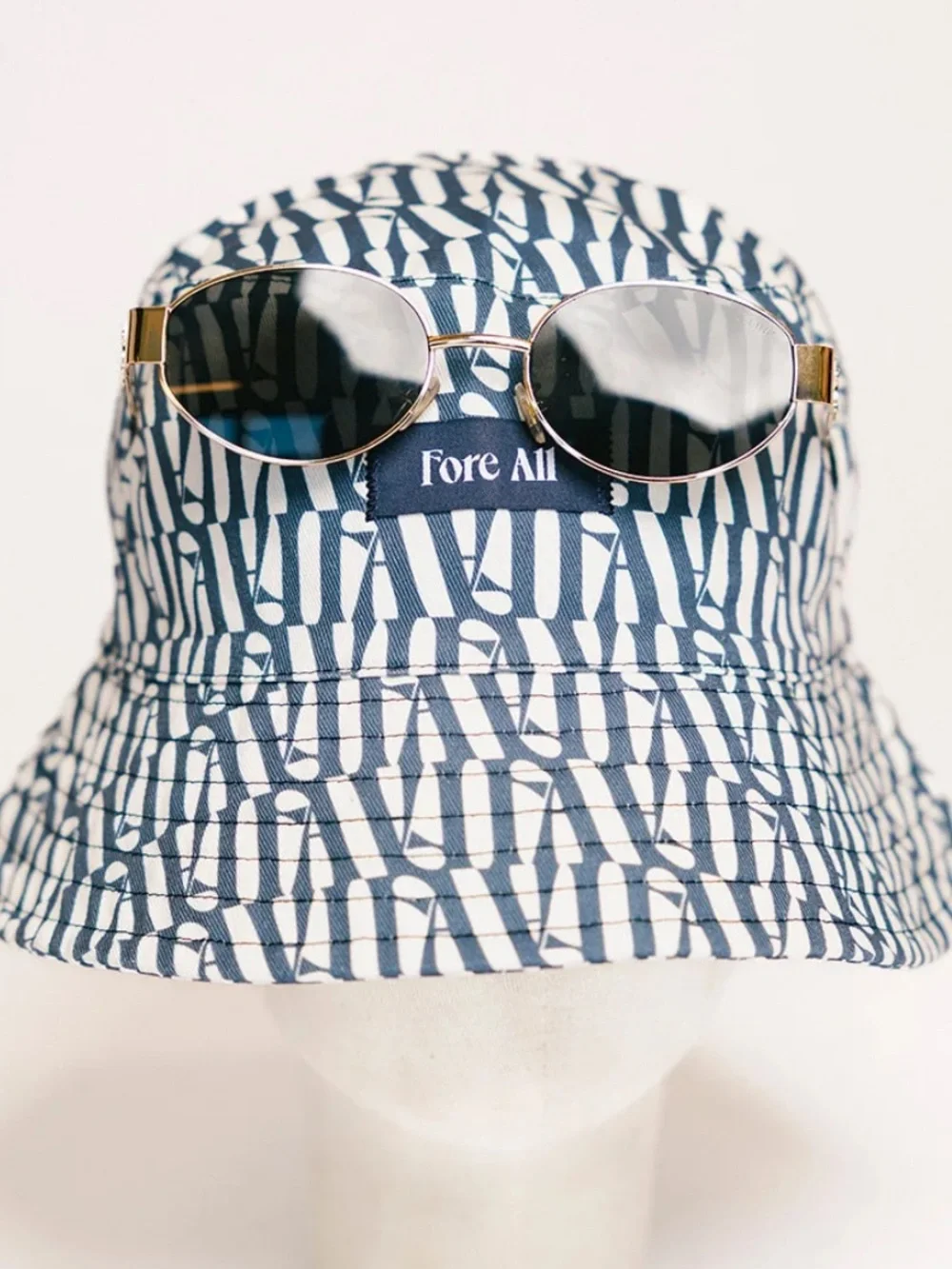 🆕 NWOT FORE ALL AUSTI Bucket Hat Logo Preppy Navy White Cotton Golf SUN BLOCK